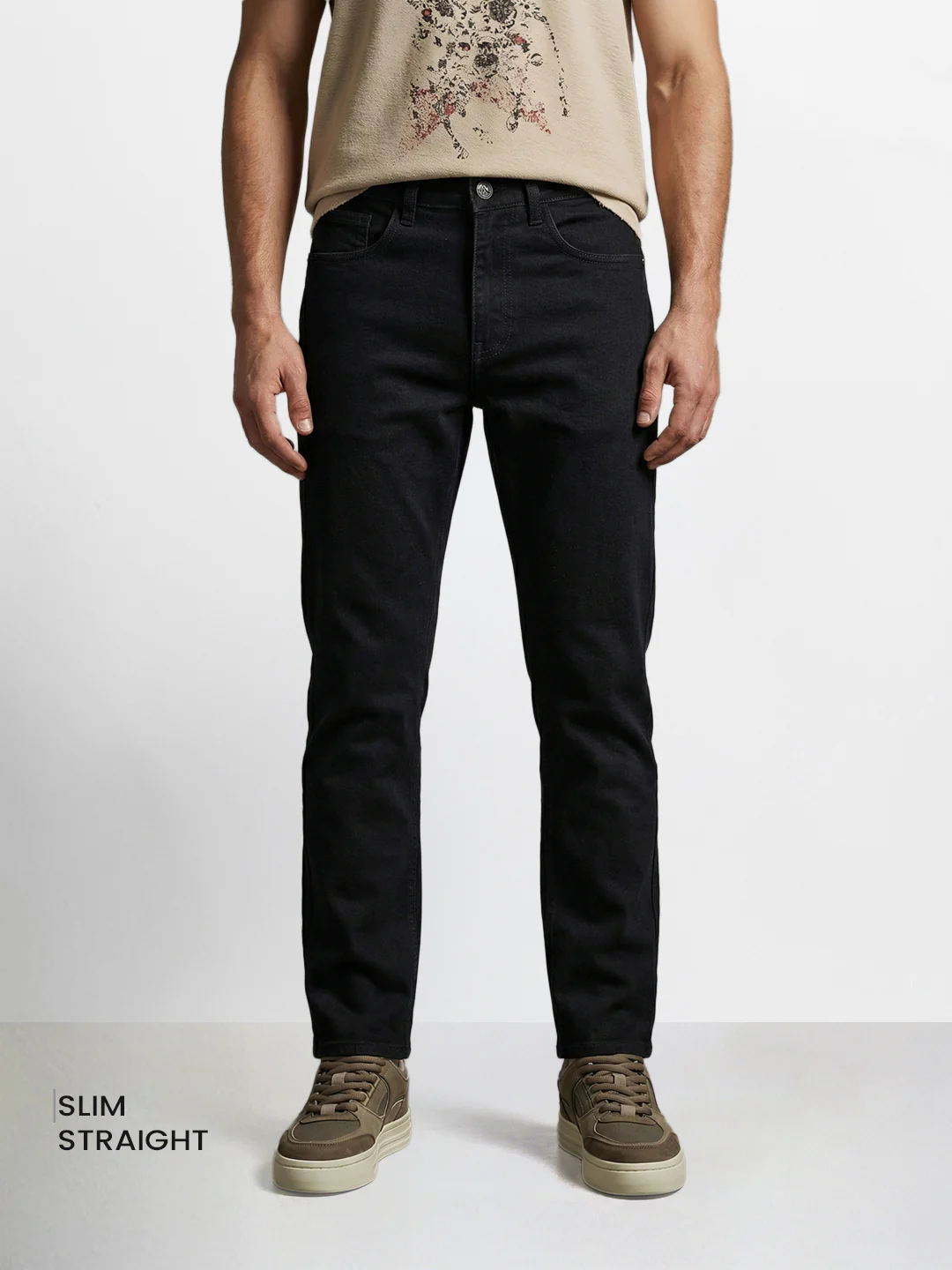 Men's Black Slim Fit Solid Casual Jeans - Image 2