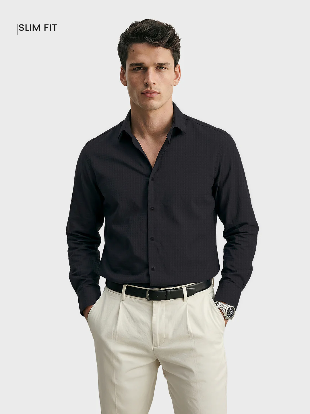 Men's Black Slim Fit Solid Casual Shirt - Image 2