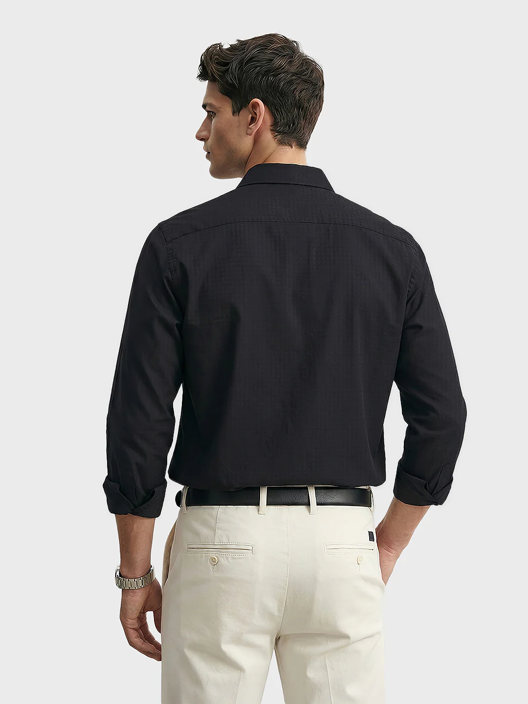 Men's Black Slim Fit Solid Casual Shirt - Image 4