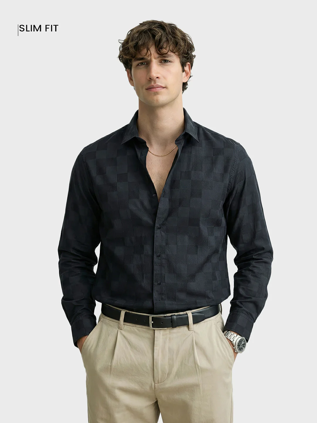 Men's Black Slim Fit Solid Casual Shirt - Image 2