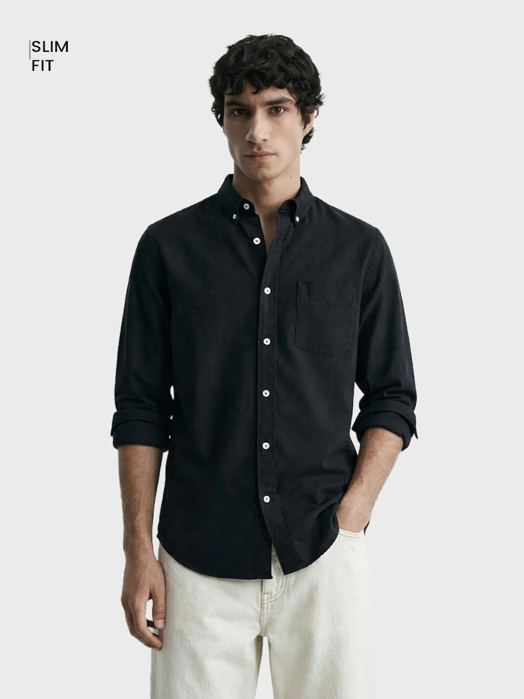 Men's Black Slim Fit Solid Casual Shirt - Image 2