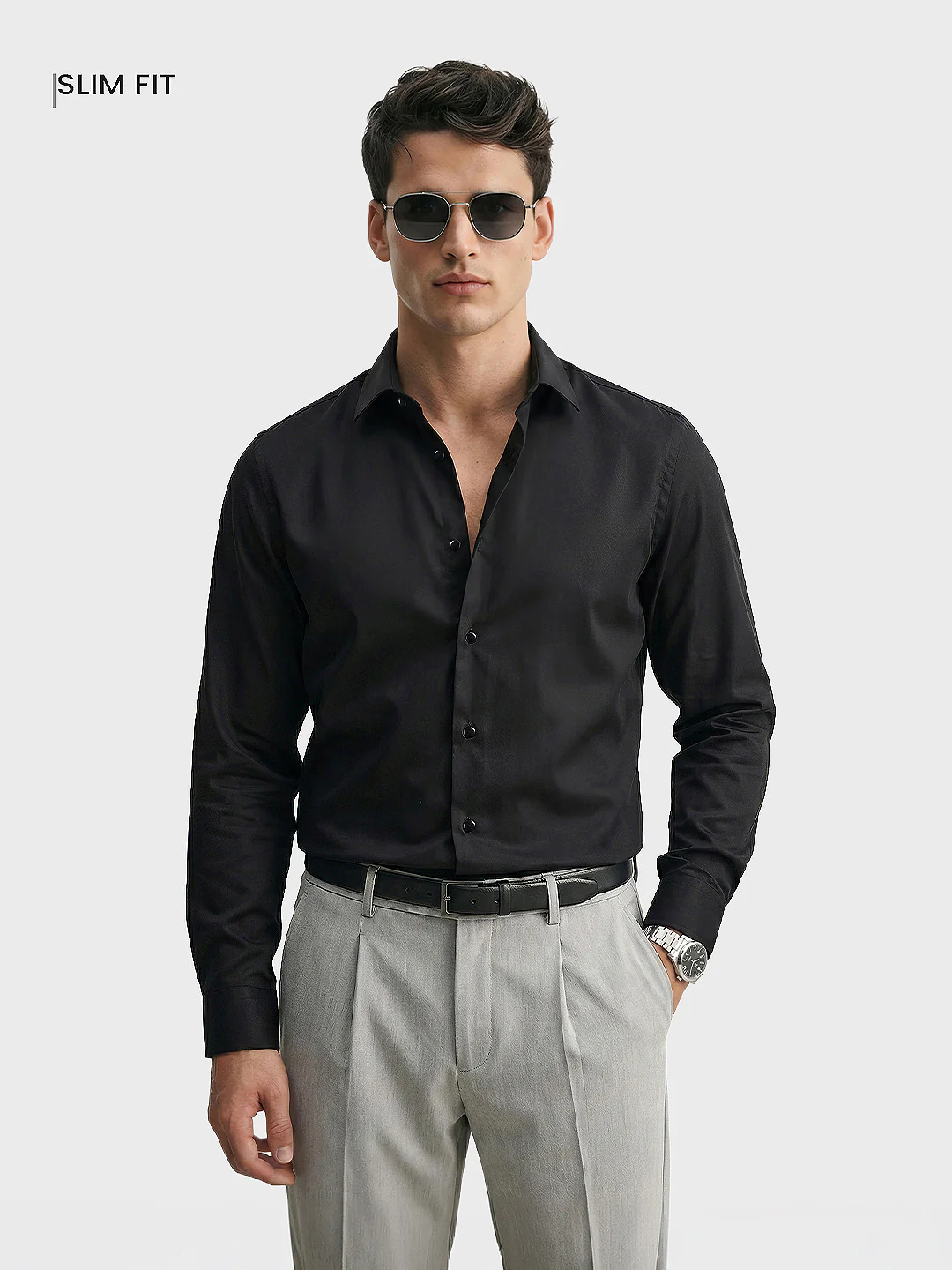 Men's Black Slim Fit Solid Casual Shirt - Image 2