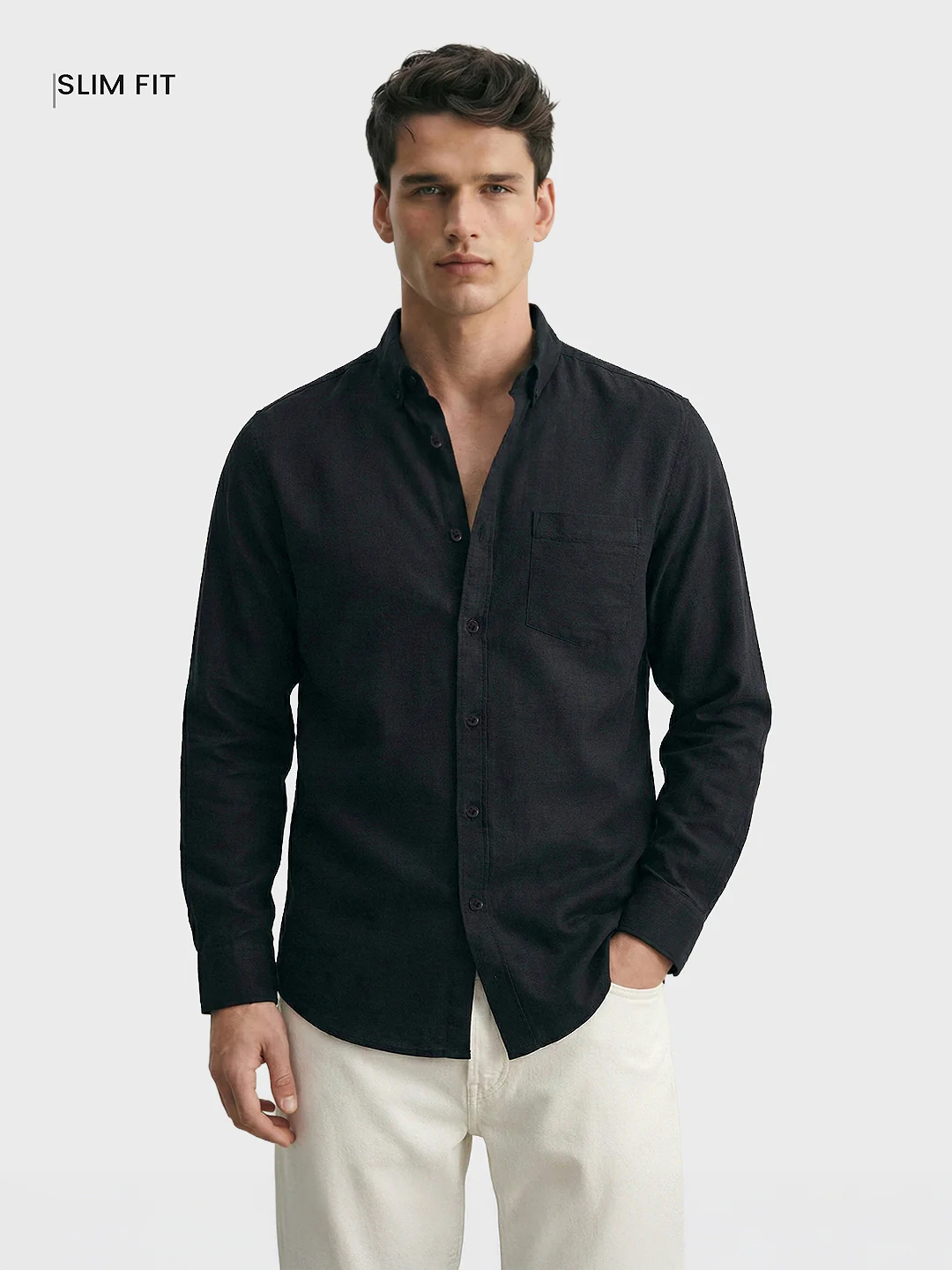 Men's Black Slim Fit Solid Casual Shirt - Image 2