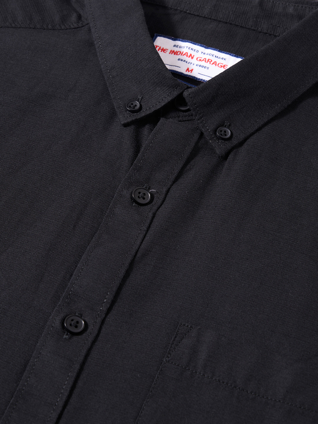 Men's Black Slim Fit Solid Casual Shirt - Image 3