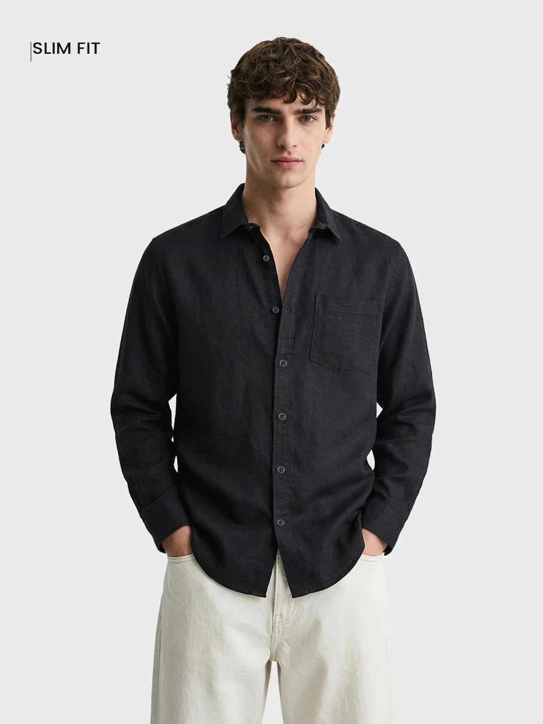 Men's Black Slim Fit Solid Casual Shirt - Image 2