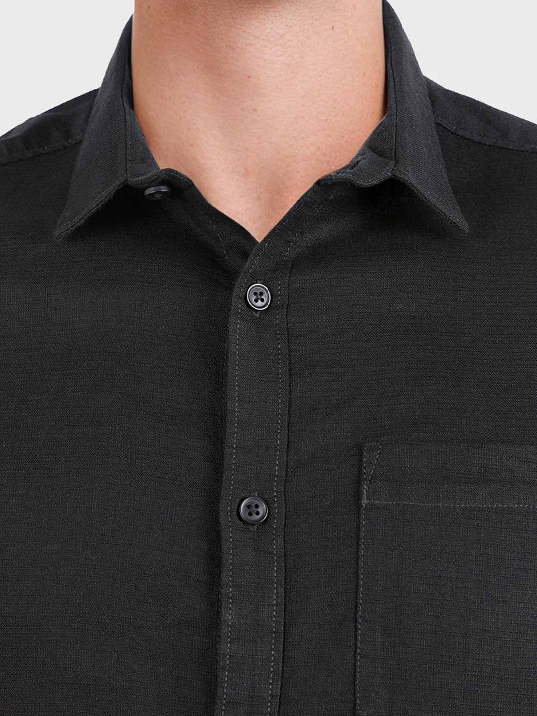 Men's Black Slim Fit Solid Casual Shirt - Image 3