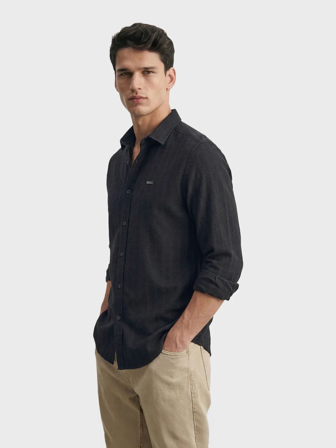 Men's Black Slim Fit Solid Casual Shirt - Image 4