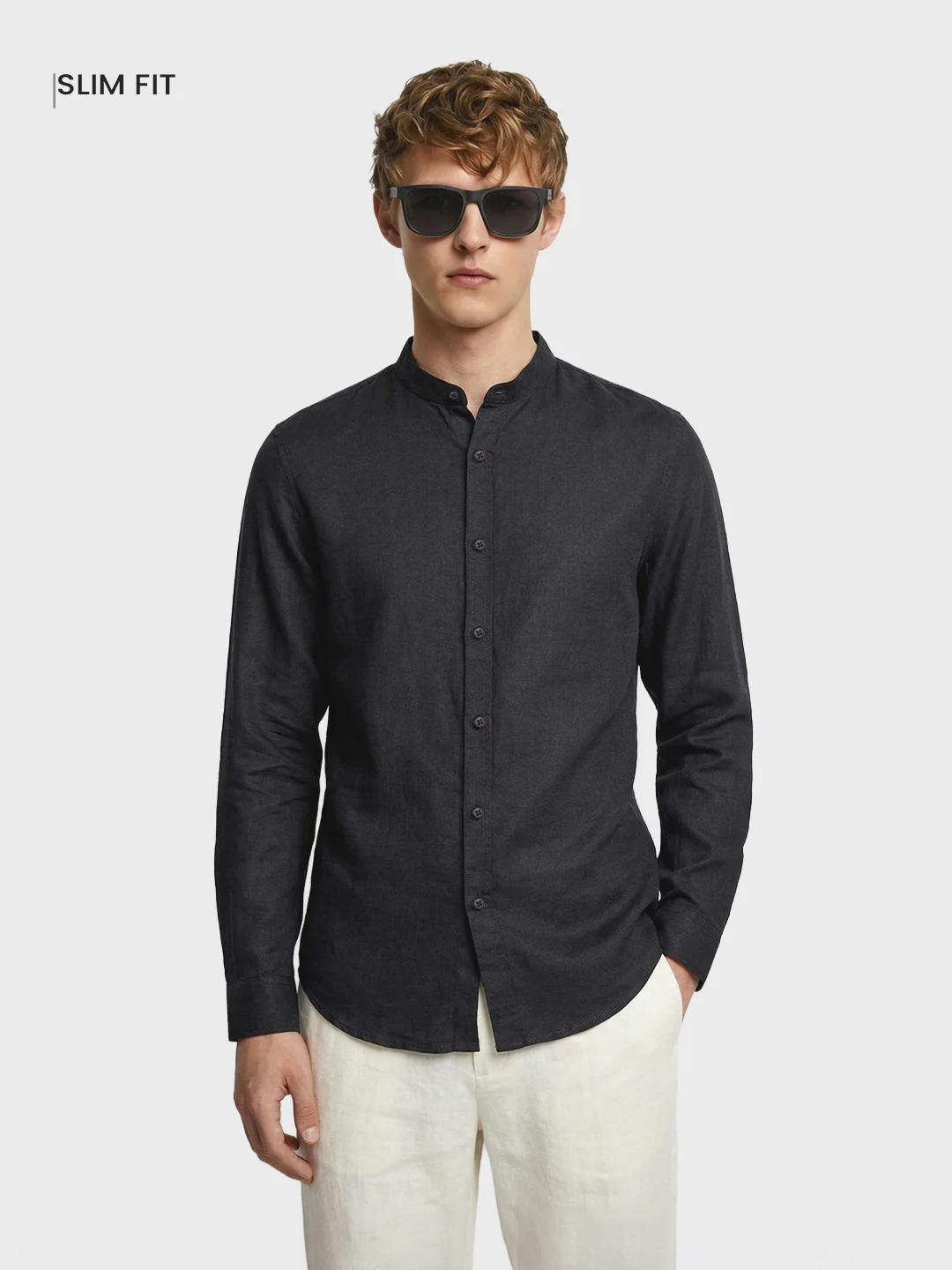Men's Black Slim Fit Solid Casual Shirts - Image 2