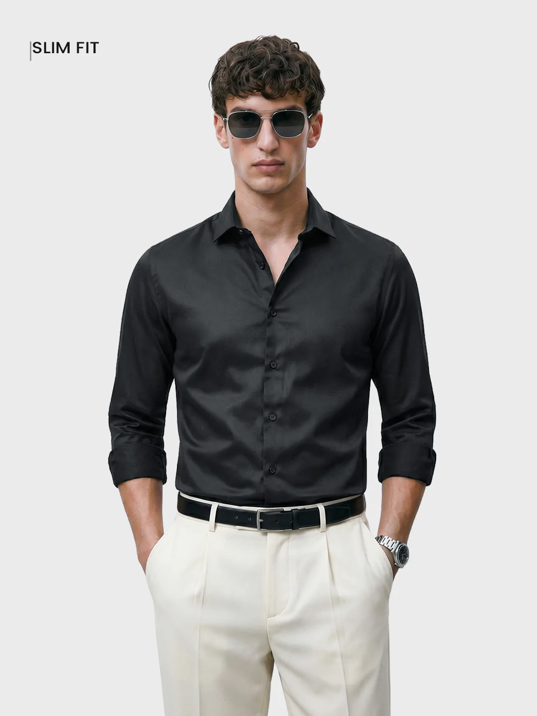 Men's Black Slim Fit Solid Casual Shirts - Image 2