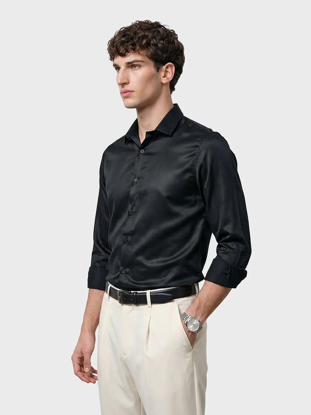 Men's Black Slim Fit Solid Casual Shirts - Image 4