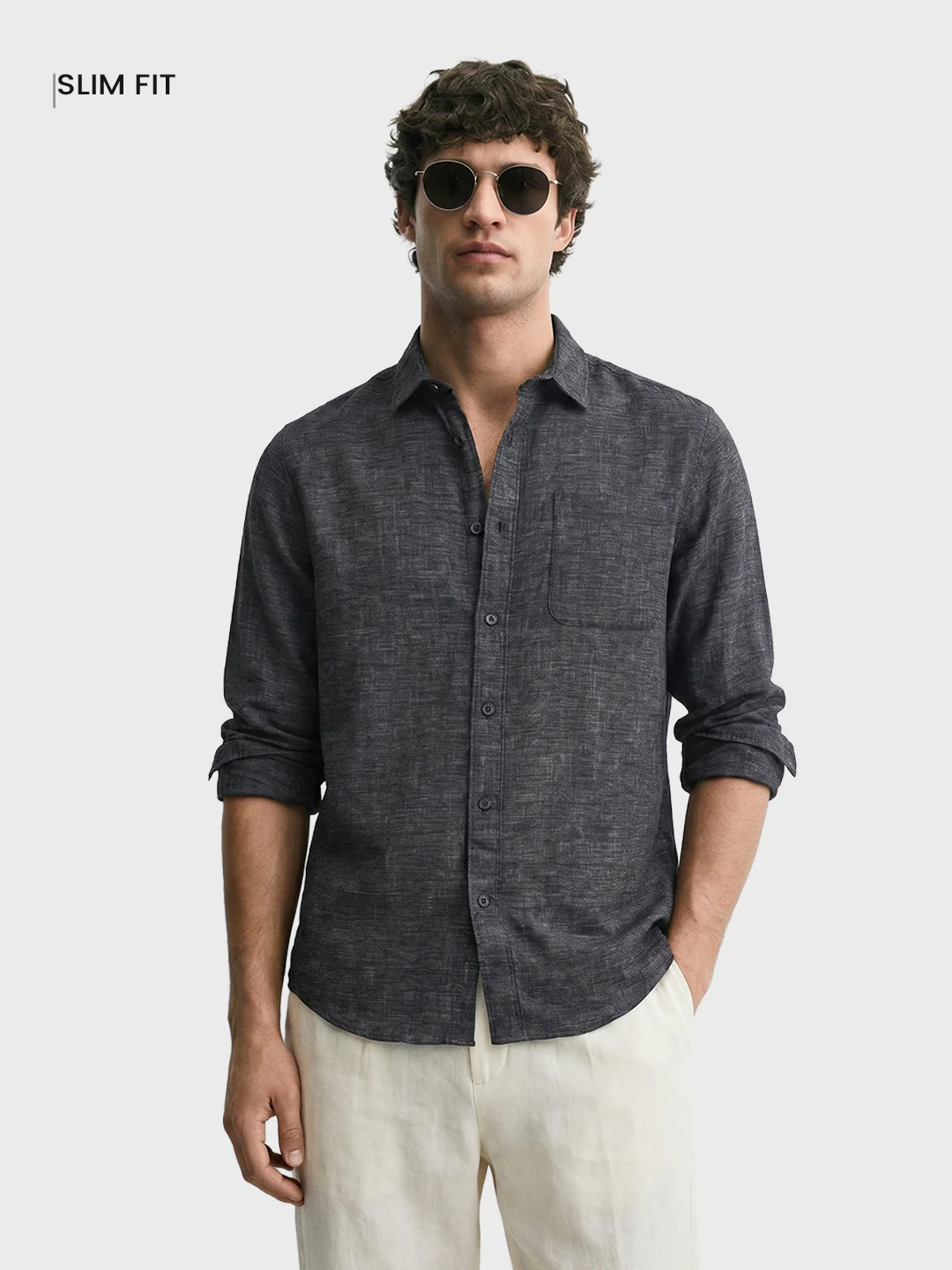 Men's Black Slim Fit Solid Casual Shirts - Image 2
