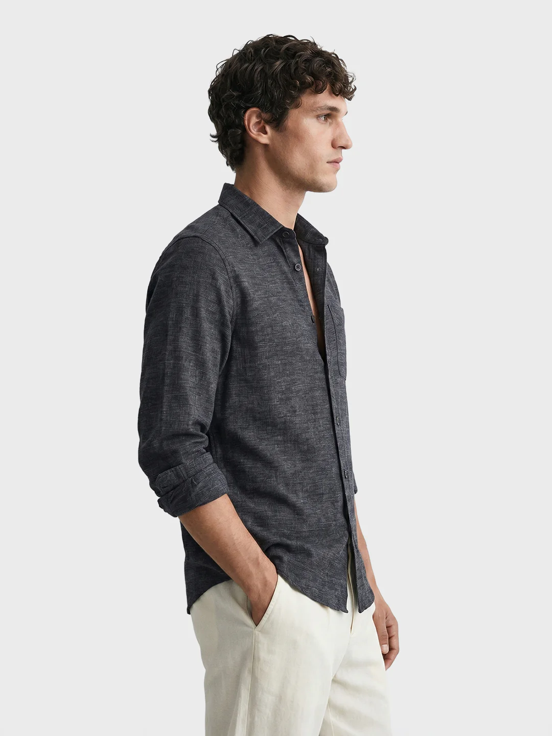 Men's Black Slim Fit Solid Casual Shirts - Image 4