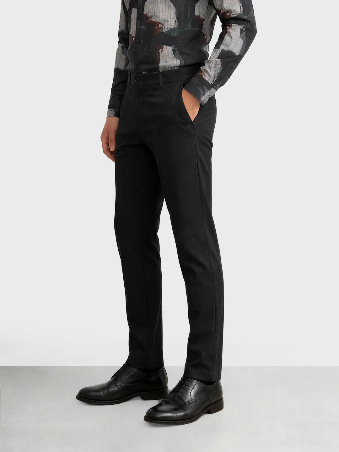 Men's Black Slim Fit Solid Formal Chinos - Image 2