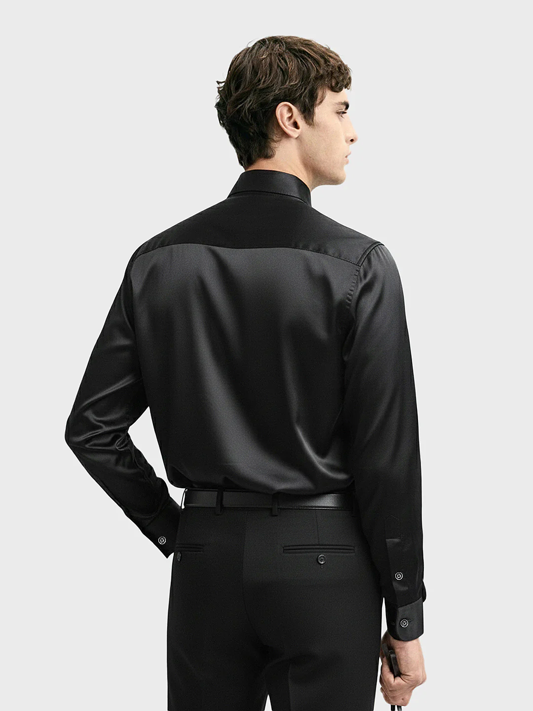 Men's Black Slim Fit Solid Party Wear Shirt - Image 2