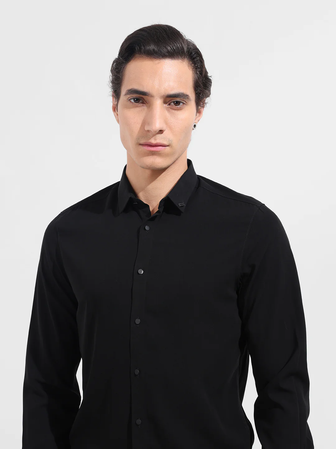 Men's Black Slim Fit Solid Party Wear Shirt - Image 4