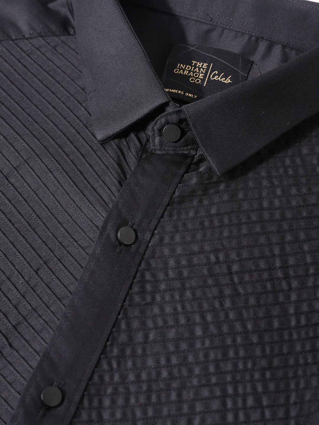 Men's Black Slim Fit Solid Party Wear Shirt - Image 3