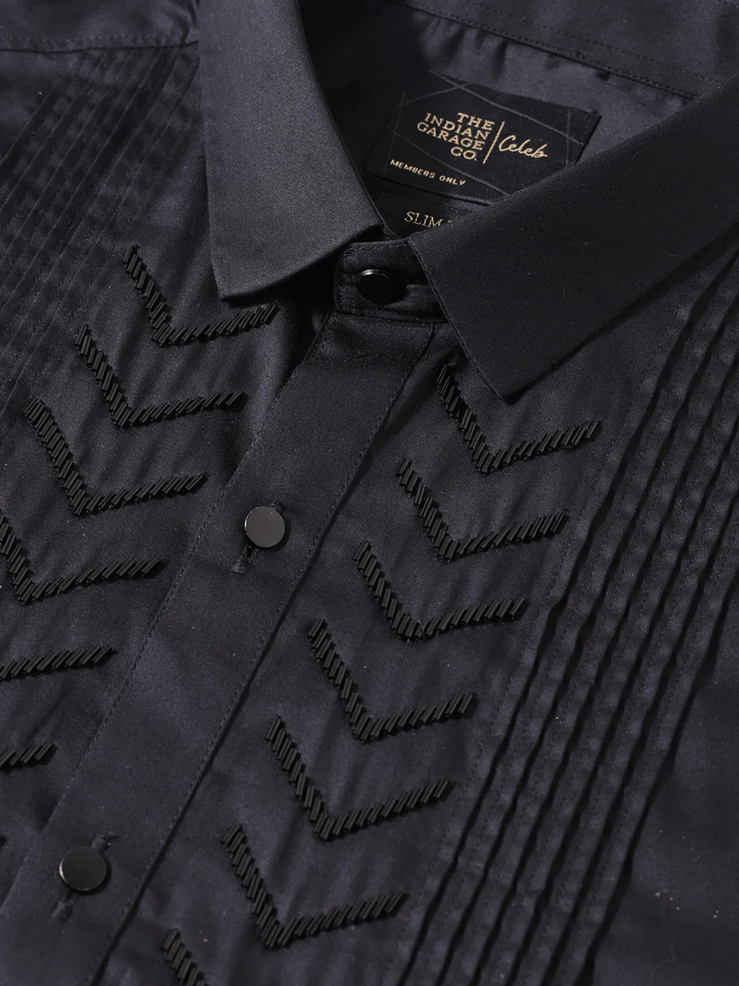Men's Black Slim Fit Solid Party Wear Shirt - Image 3