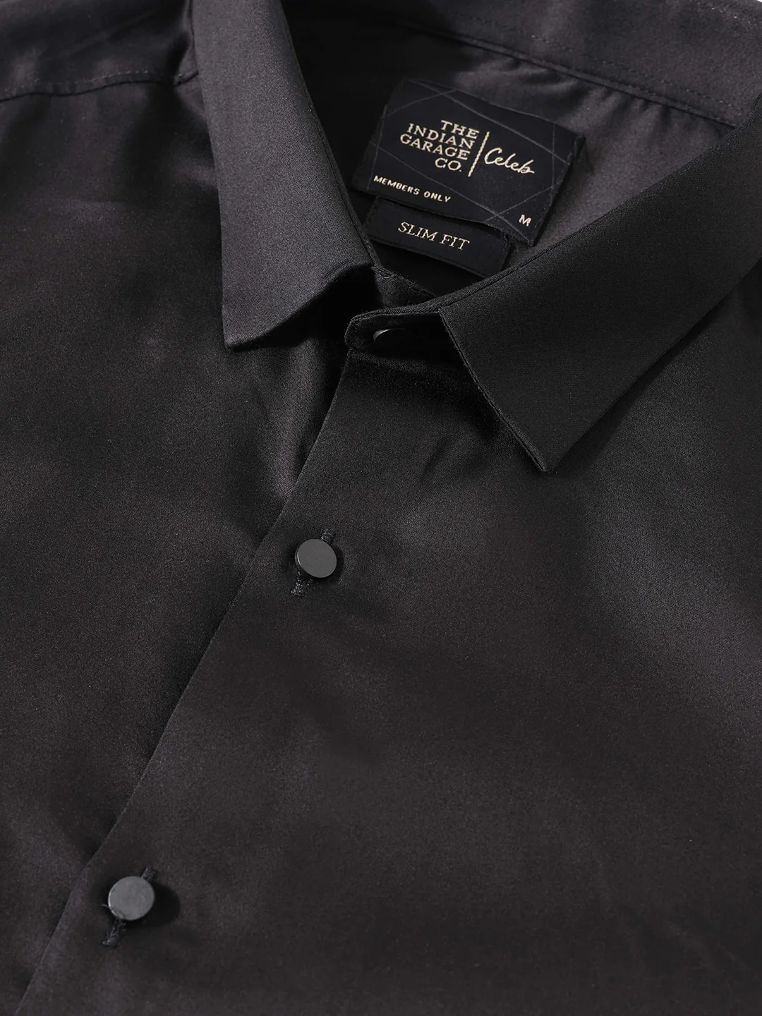 Men's Black Slim Fit Solid Party Wear Shirt - Image 5