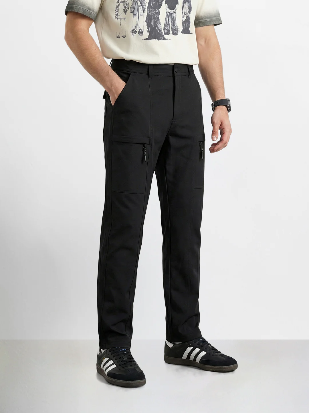 Men's Black Slim Fit Solid Utility Cargo - Image 2