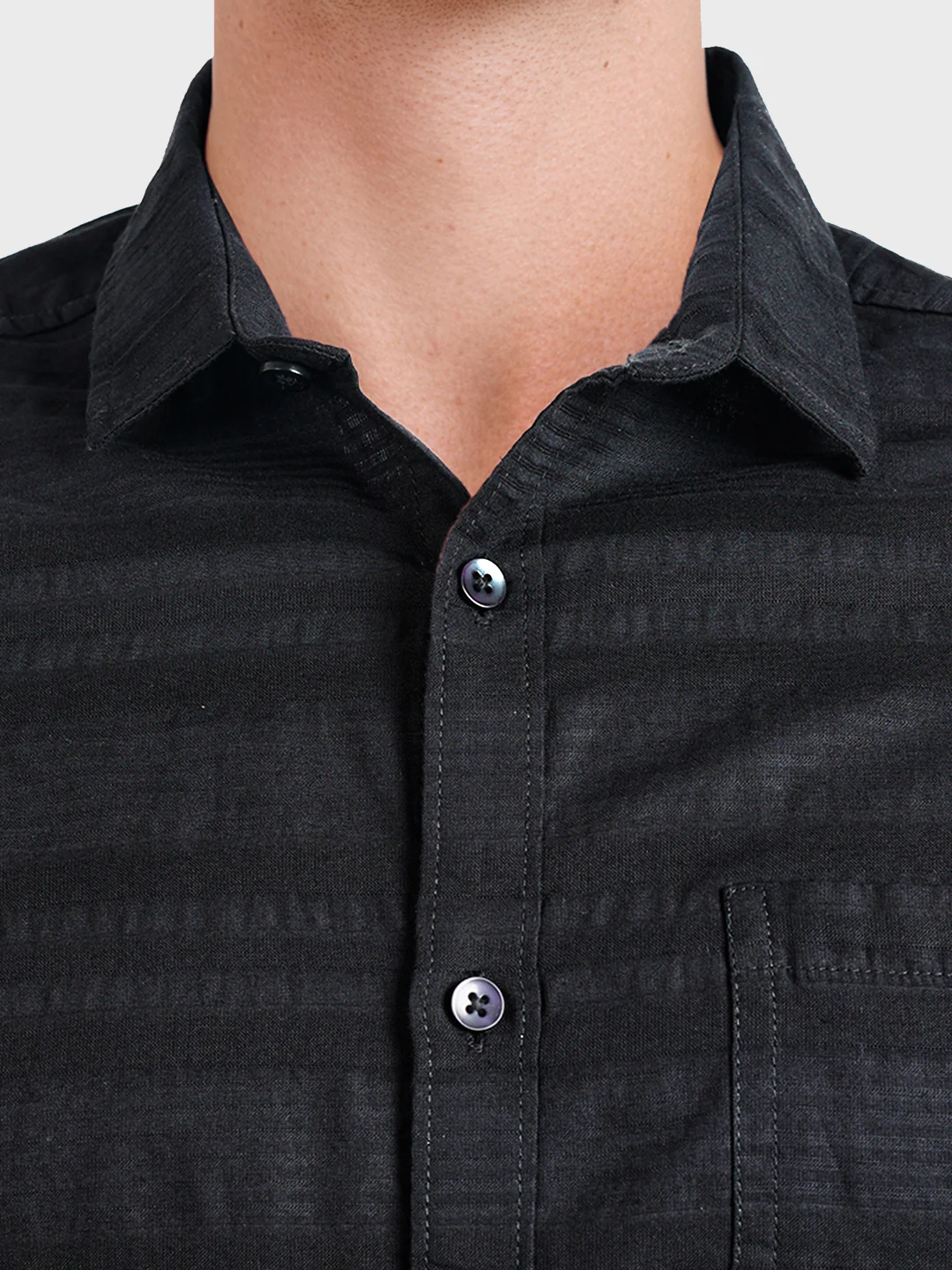 Men's Black Slim Fit Striped Casual Shirt - Image 3