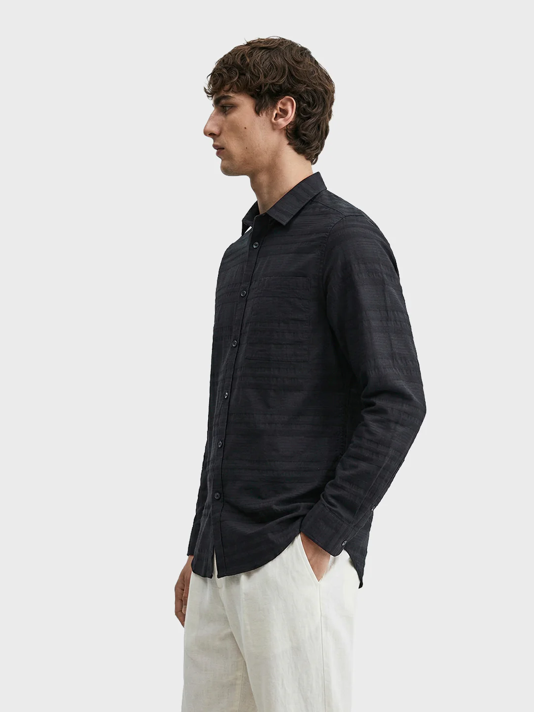 Men's Black Slim Fit Striped Casual Shirt - Image 4