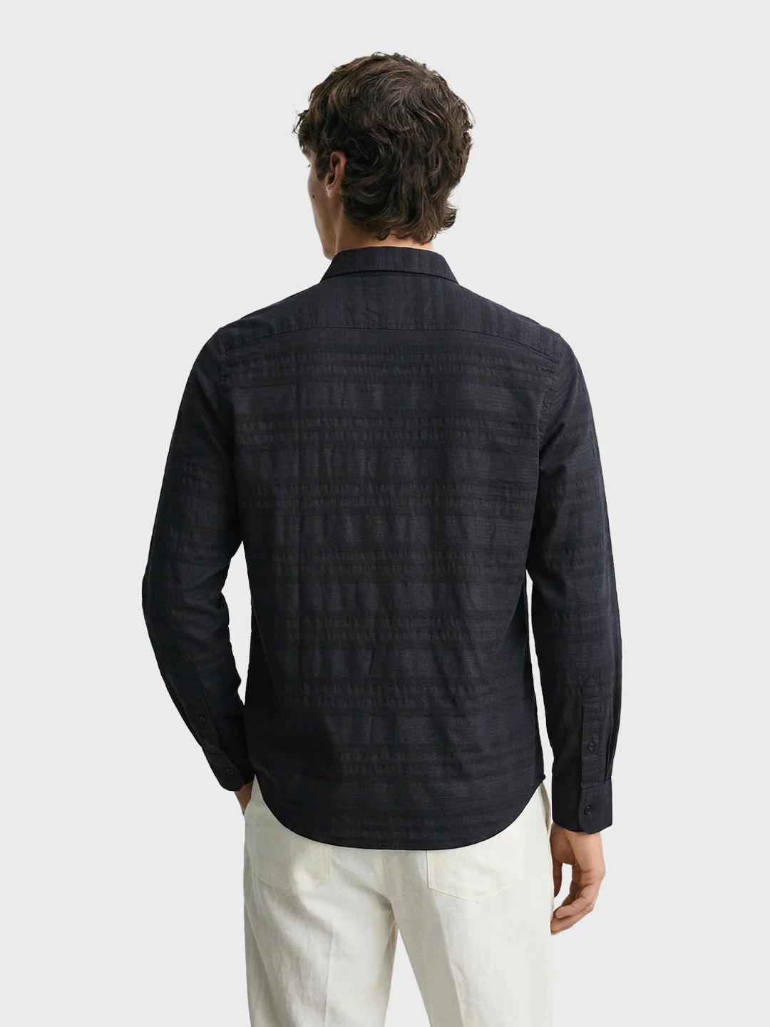Men's Black Slim Fit Striped Casual Shirt - Image 5
