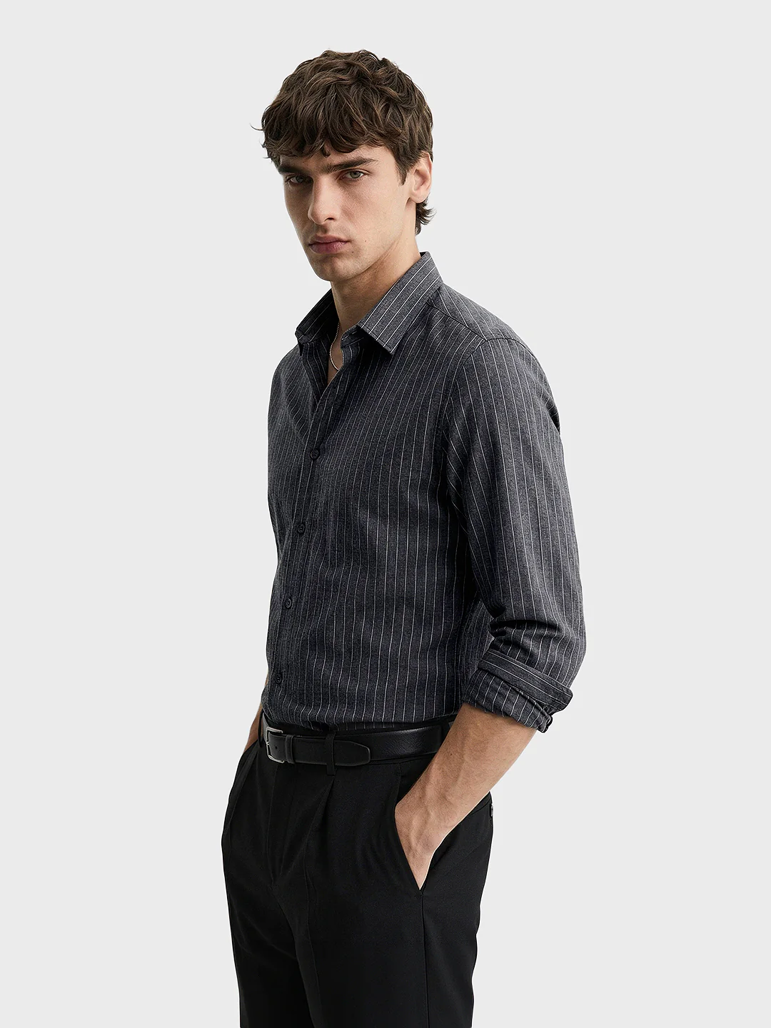 Men's Black Slim Fit Striped Casual Shirts - Image 3