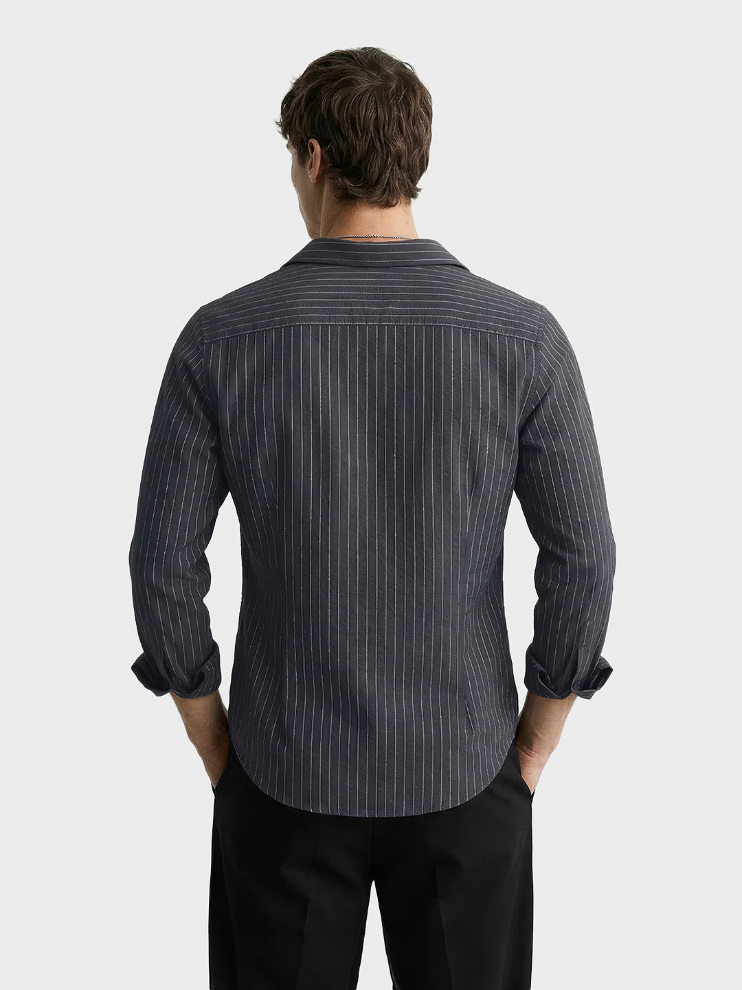 Men's Black Slim Fit Striped Casual Shirts - Image 4