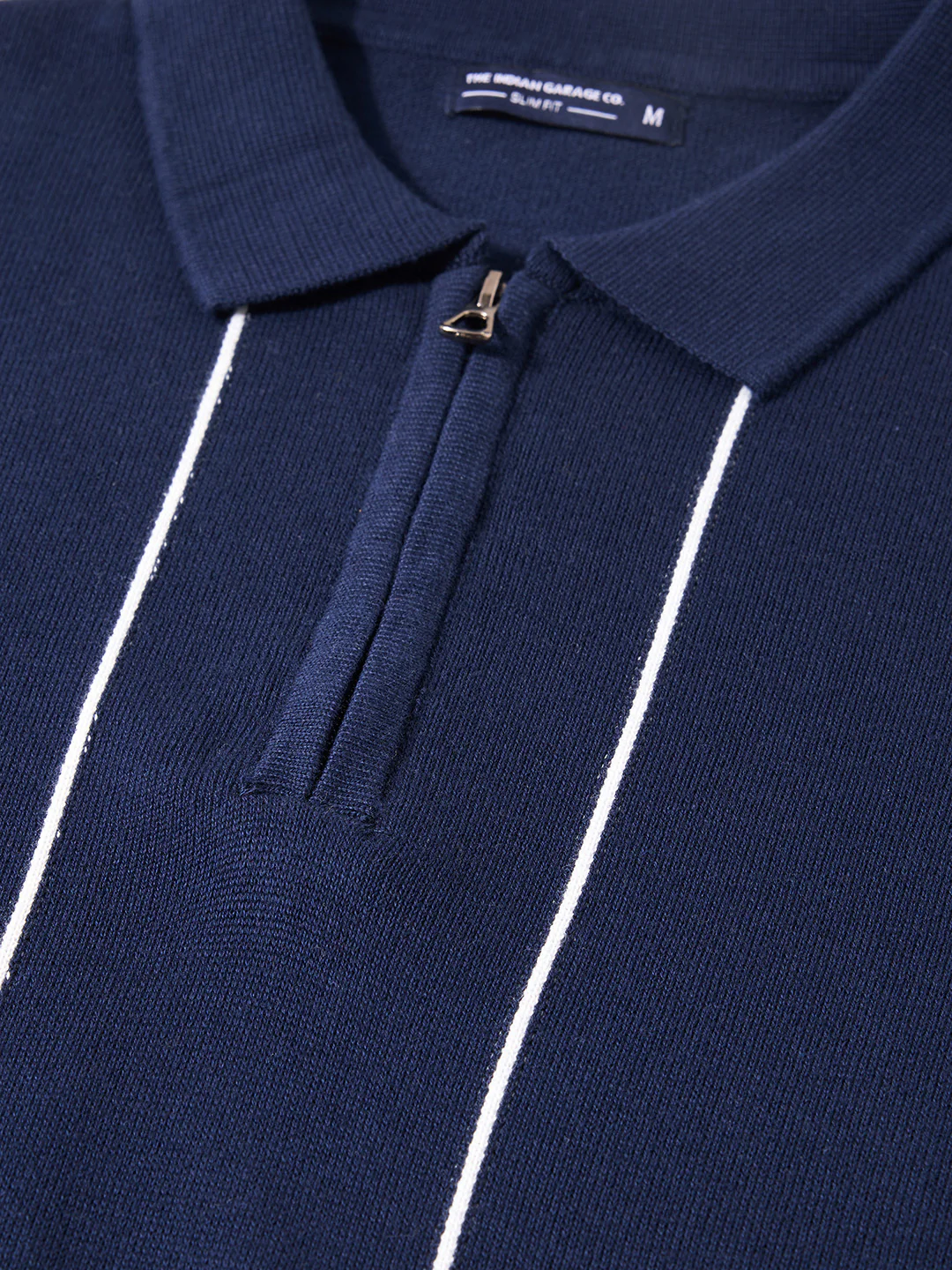 Men's Navy Blue Slim Fit Striped Flat Knit T-Shirt - Image 3
