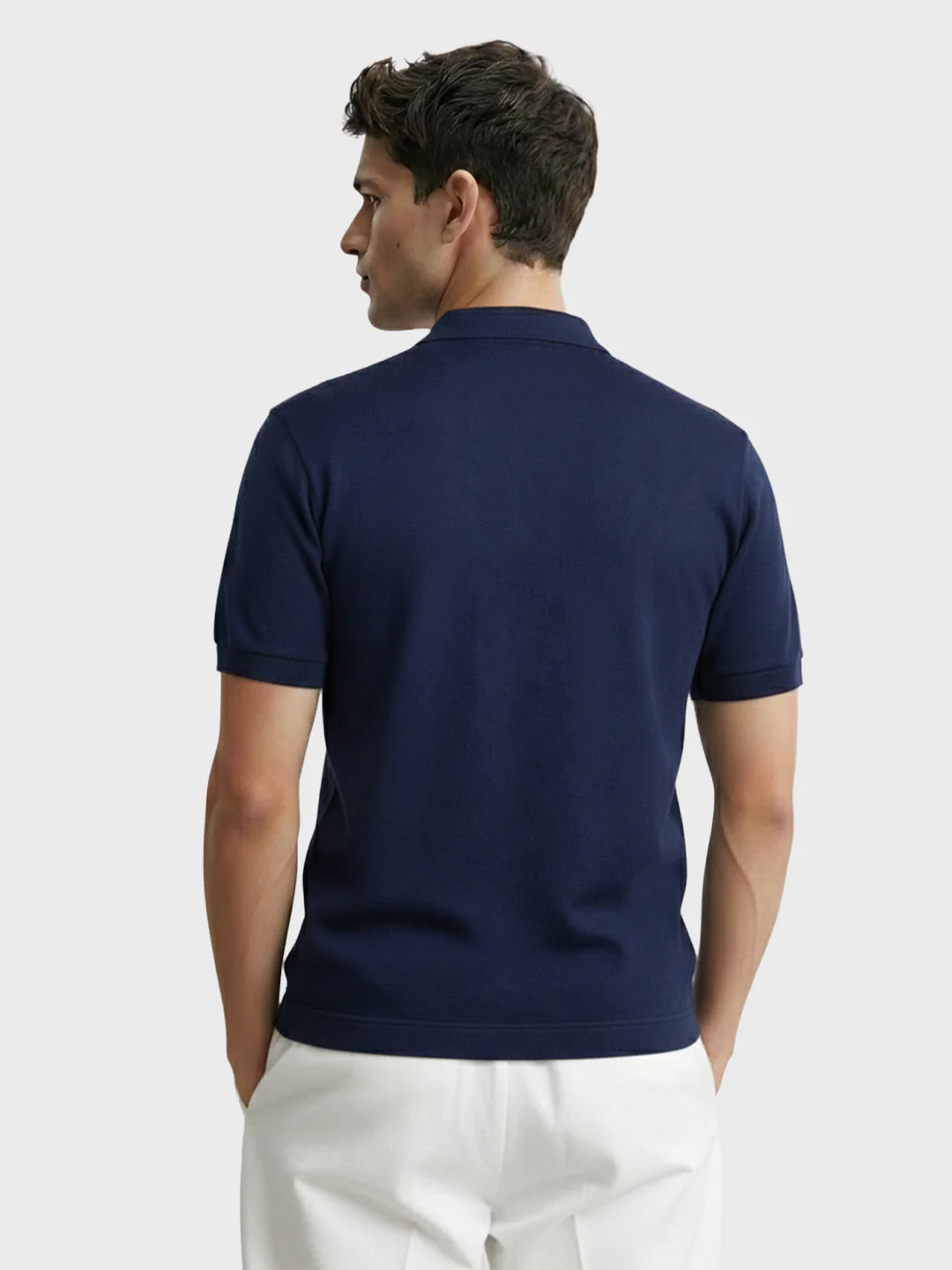 Men's Navy Blue Slim Fit Striped Flat Knit T-Shirt - Image 4