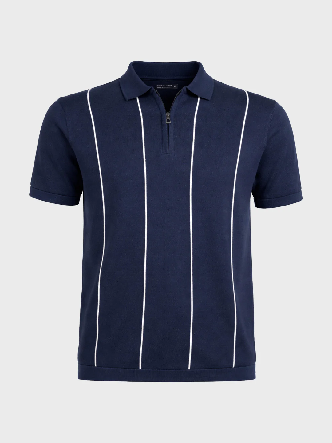 Men's Navy Blue Slim Fit Striped Flat Knit T-Shirt - Image 5