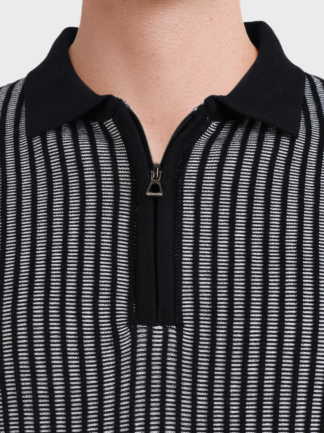 Men's Black Slim Fit Striped Casual T-Shirt - Image 3