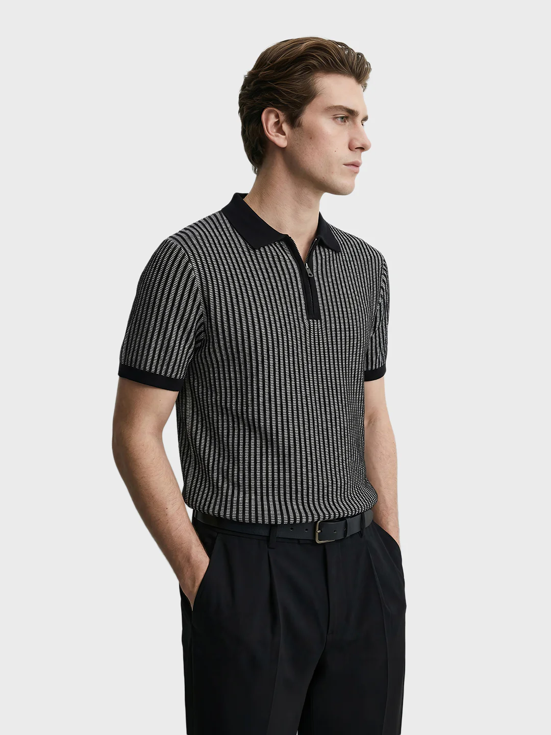 Men's Black Slim Fit Striped Casual T-Shirt - Image 4