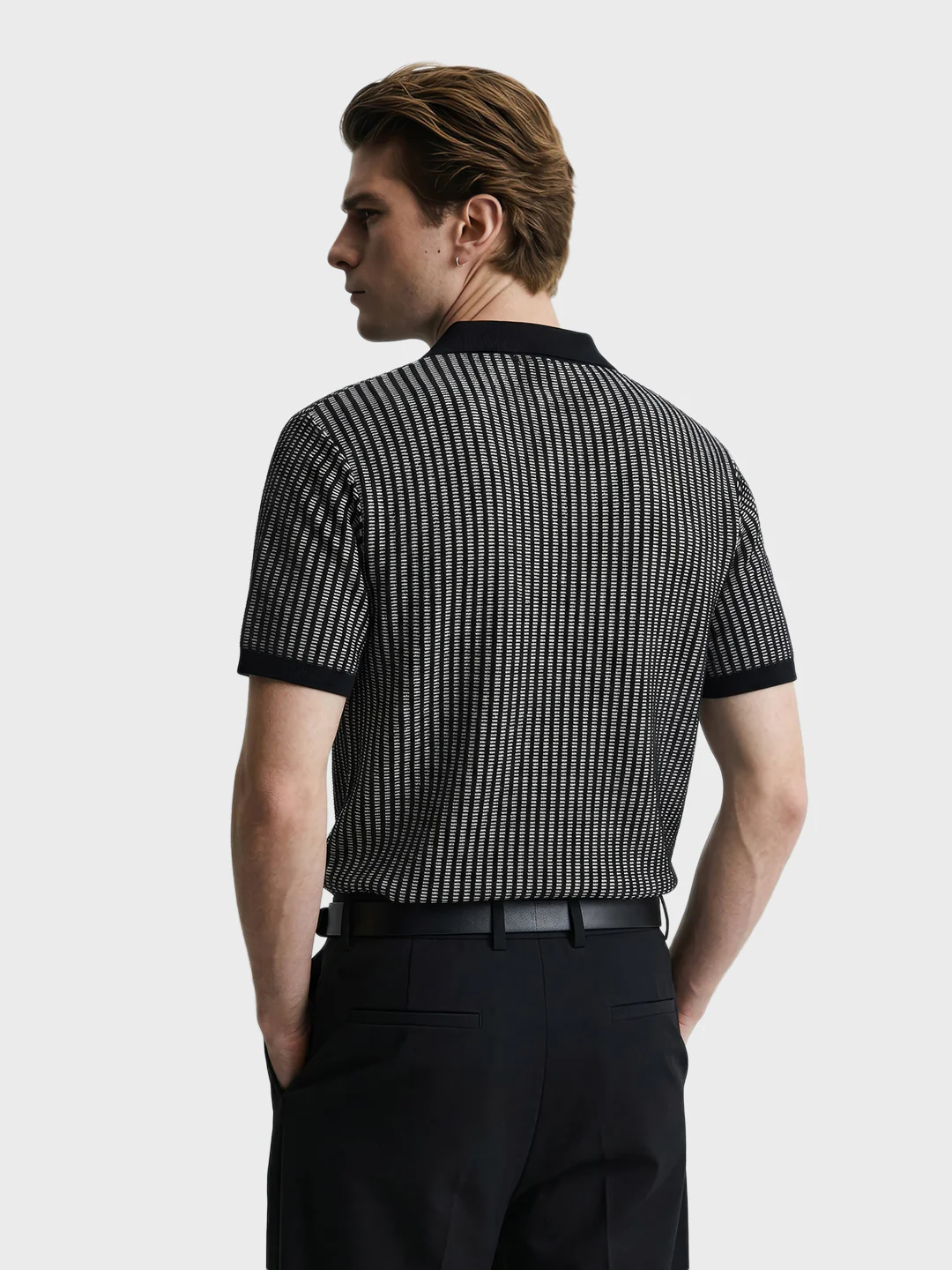 Men's Black Slim Fit Striped Casual T-Shirt - Image 5