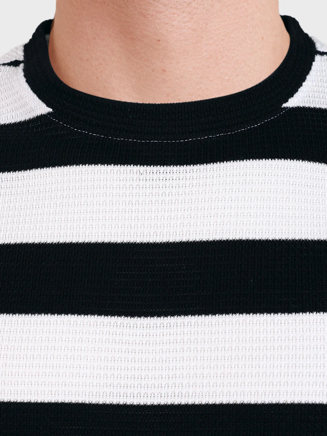 Men's Black Slim Fit Striped Casual T-Shirt - Image 3