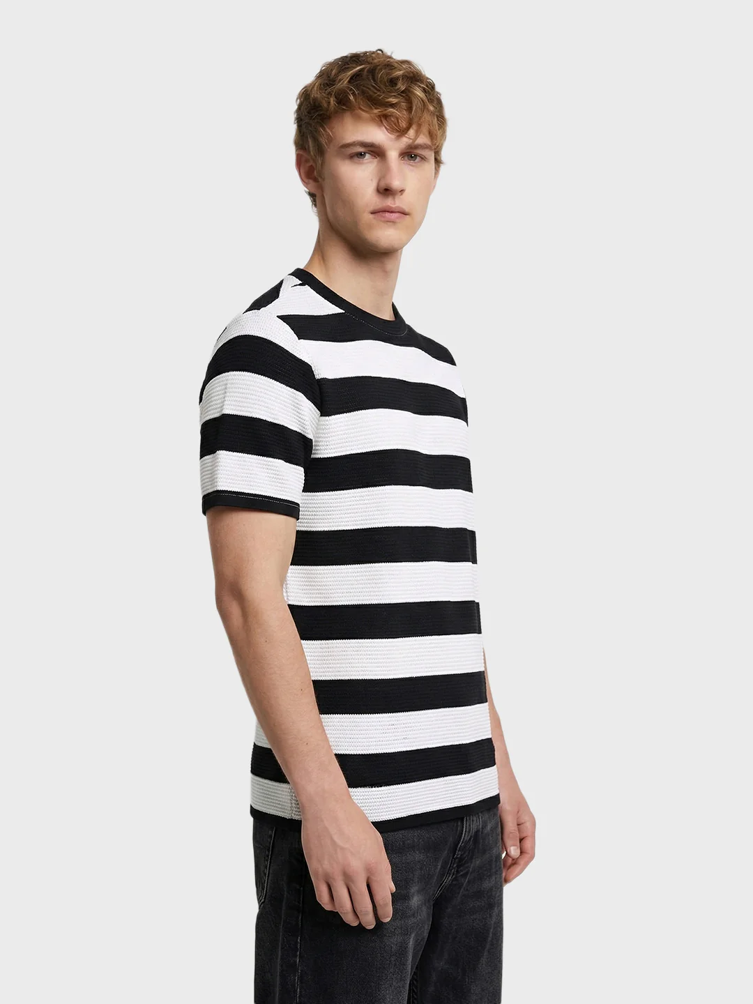 Men's Black Slim Fit Striped Casual T-Shirt - Image 4