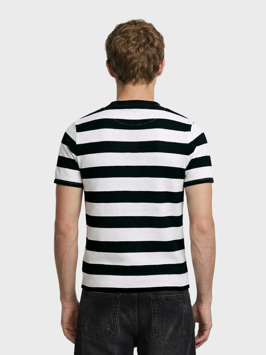 Men's Black Slim Fit Striped Casual T-Shirt - Image 5