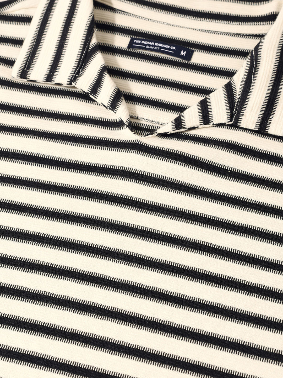 Men's Black Slim Fit Striped Casual T-Shirt - Image 3