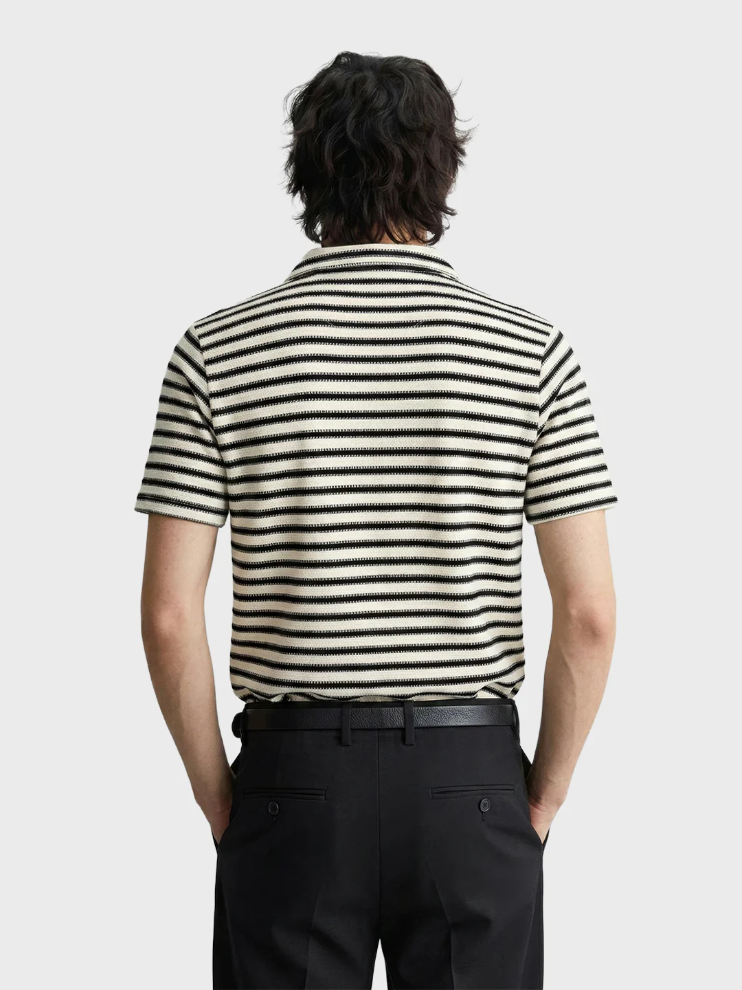 Men's Black Slim Fit Striped Casual T-Shirt - Image 4