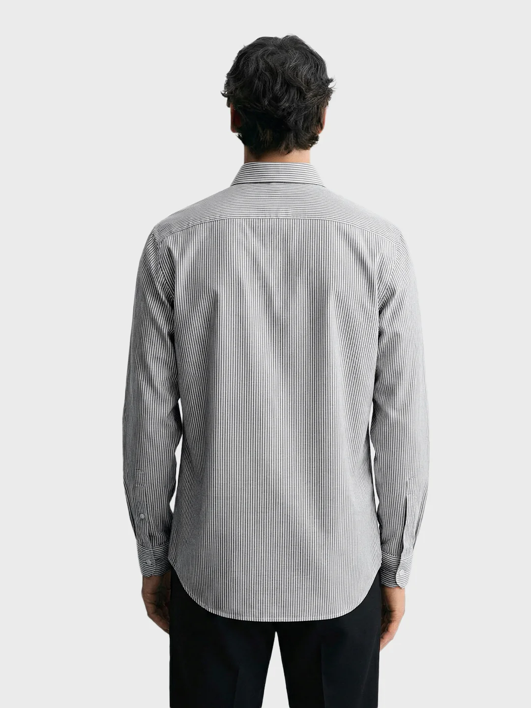 Men's Black Slim Fit Striped Formal Shirt - Image 2