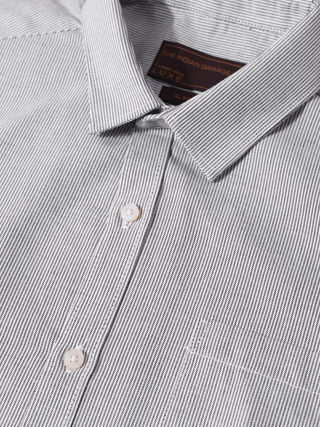 Men's Black Slim Fit Striped Formal Shirt - Image 3