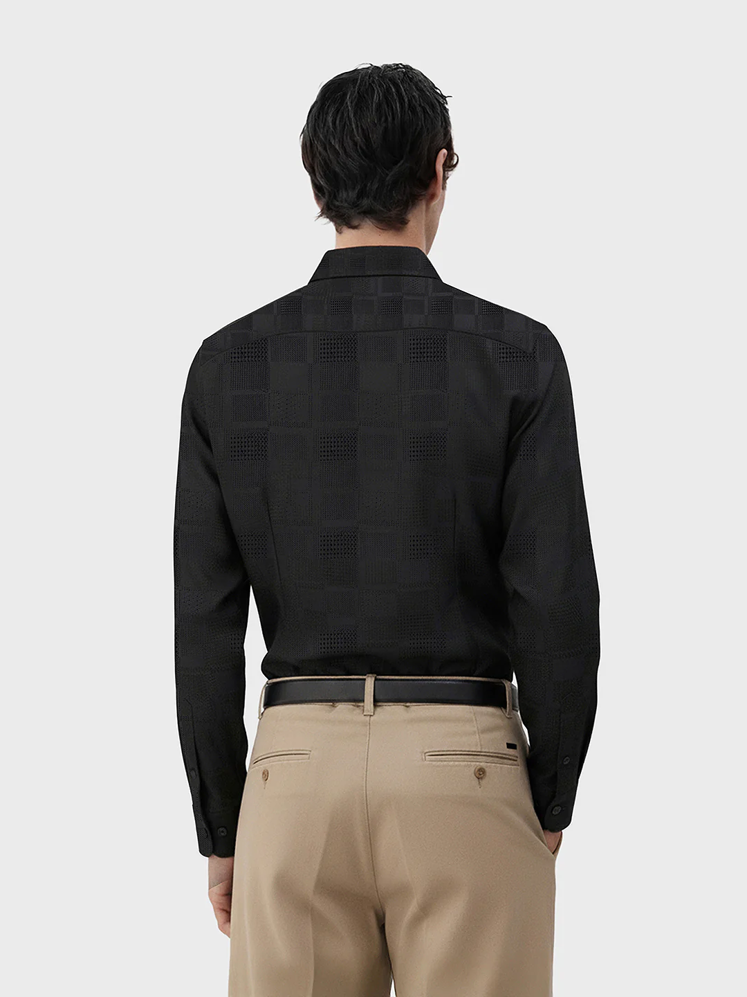 Men's Black Slim Fit Textured Casual Shirt - Image 2
