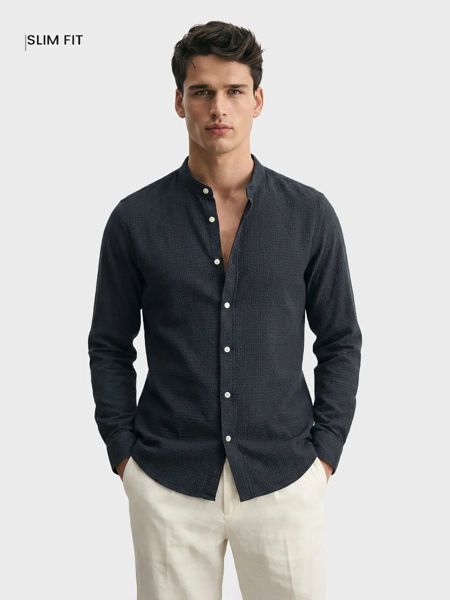 Men's Black Slim Fit Textured Casual Shirt - Image 2
