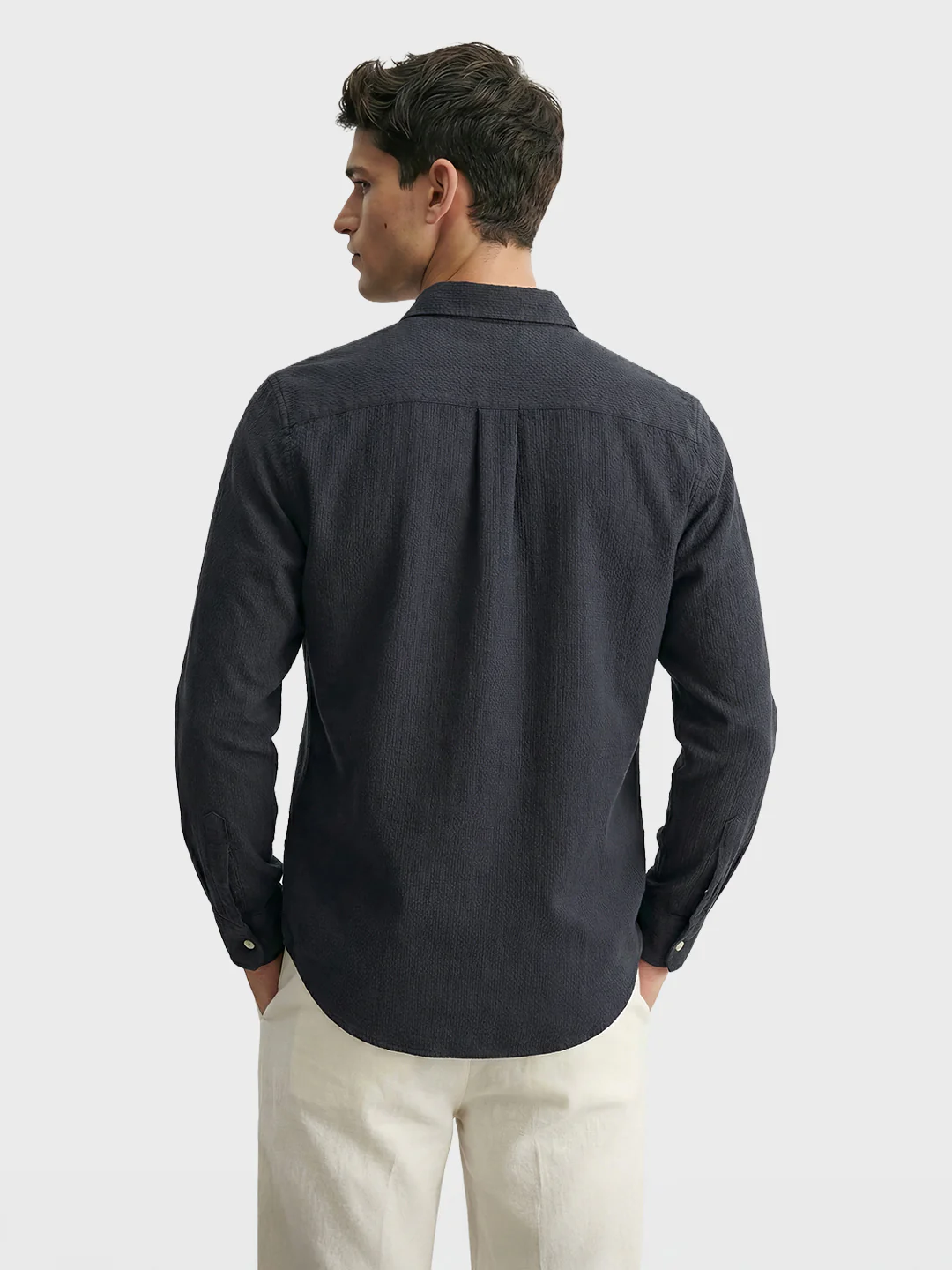 Men's Black Slim Fit Textured Casual Shirt - Image 4