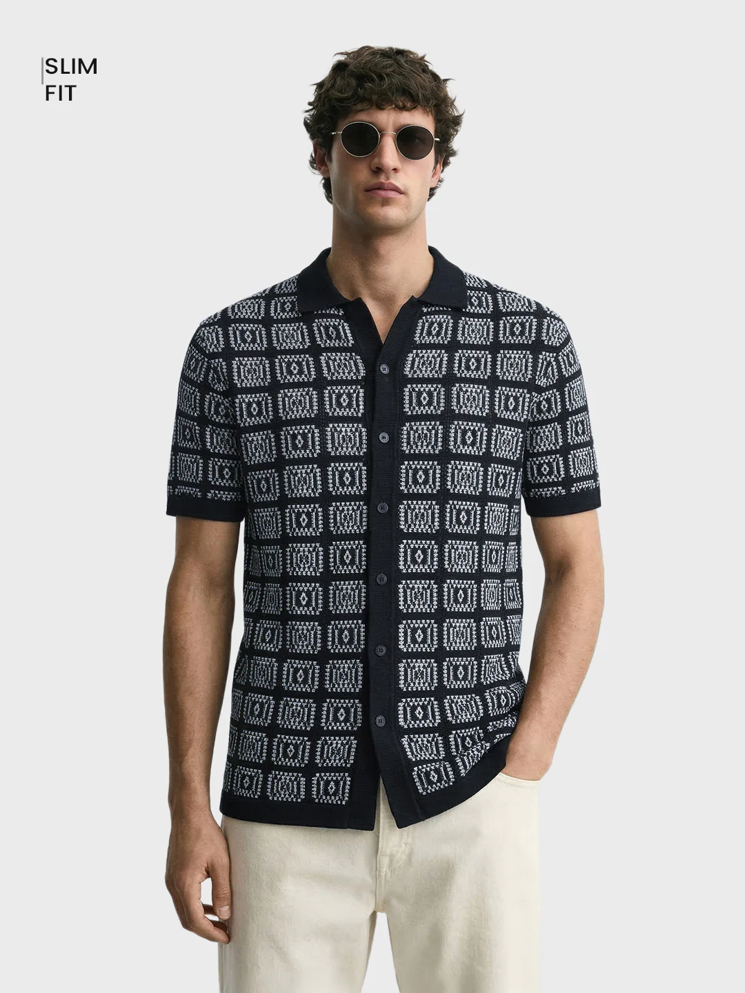 Men's Black Slim Fit Textured Casual Shirt - Image 2
