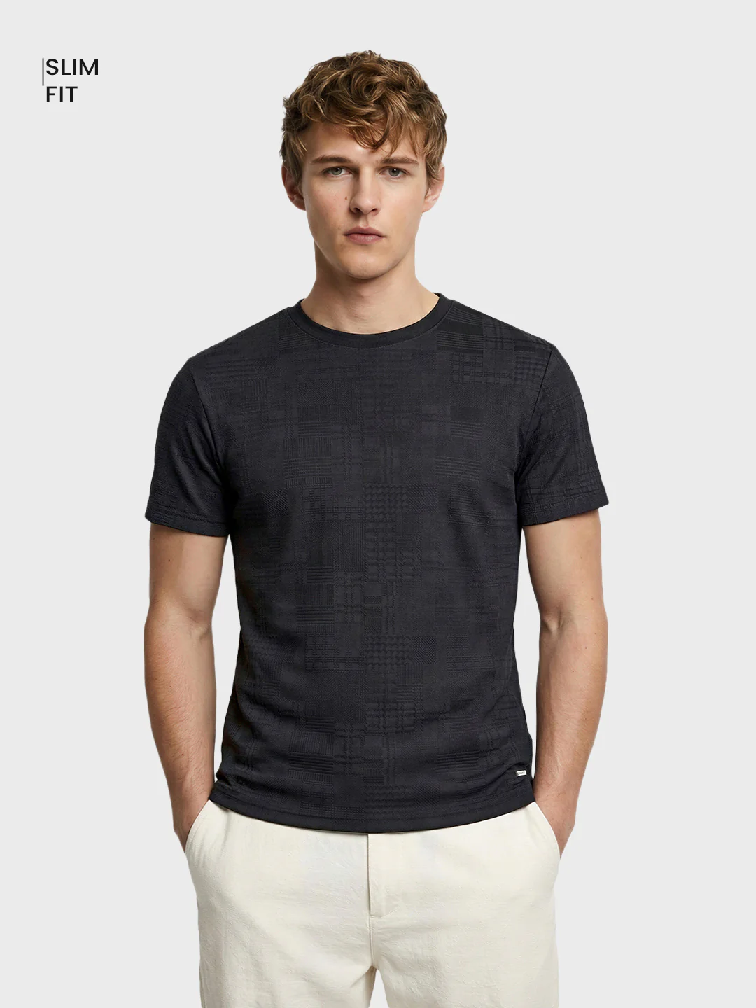Men's Black Slim Fit Solid Casual T-Shirt - Image 2