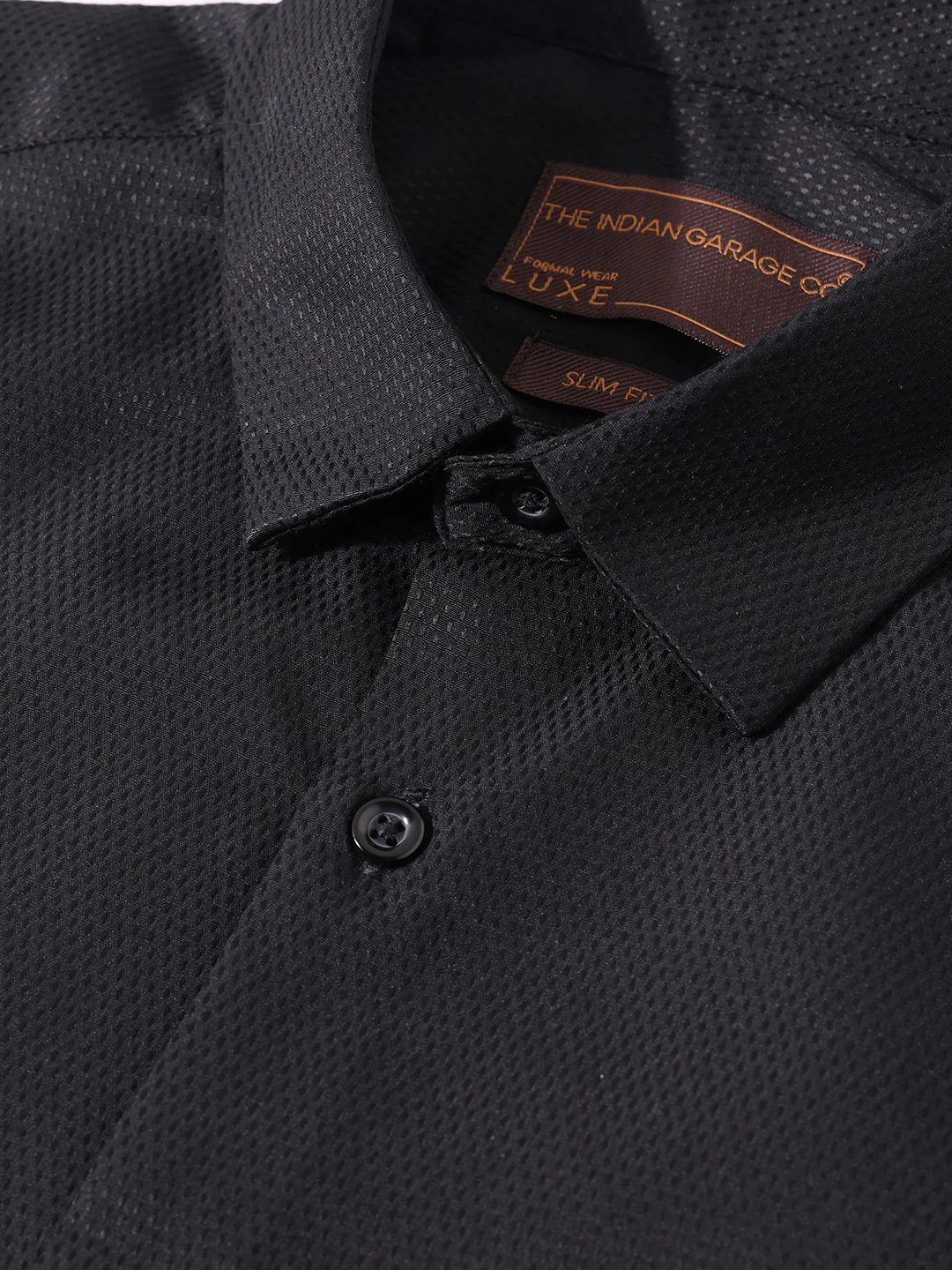 Men's Black Slim Fit Textured Formal Shirt - Image 3