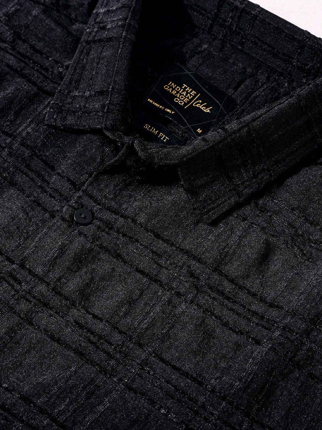 Men's Black Slim Fit Textured Party Wear Shirt - Image 3
