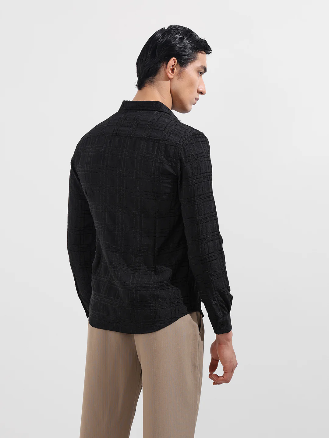 Men's Black Slim Fit Textured Party Wear Shirt - Image 6