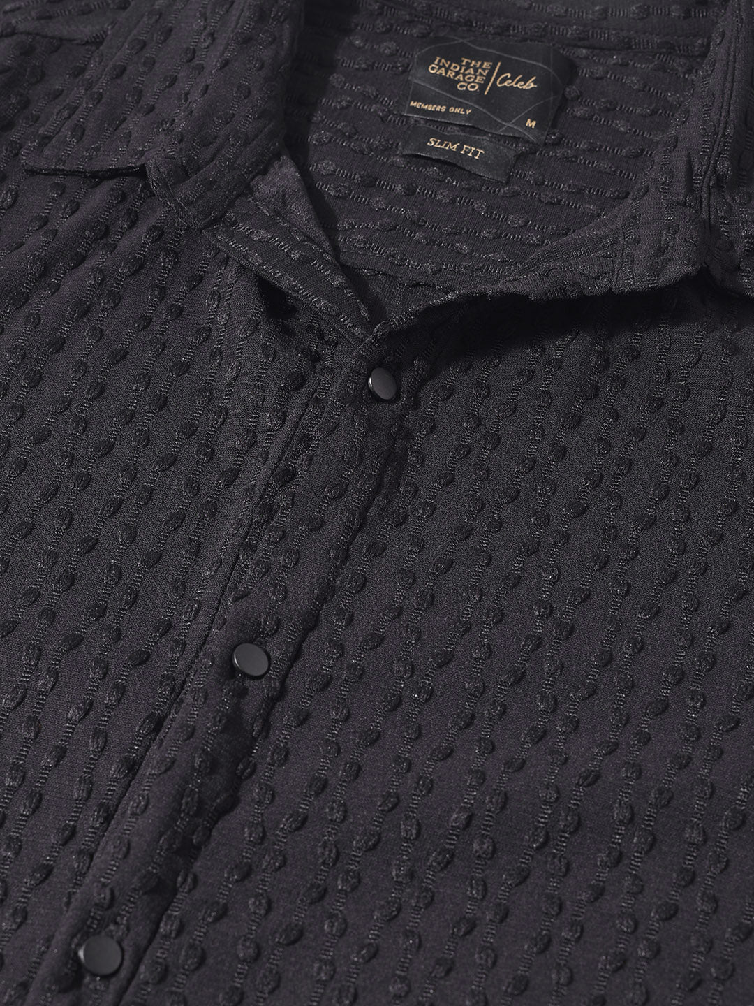 Men's Black Slim Fit Textured Party Wear Shirt - Image 3